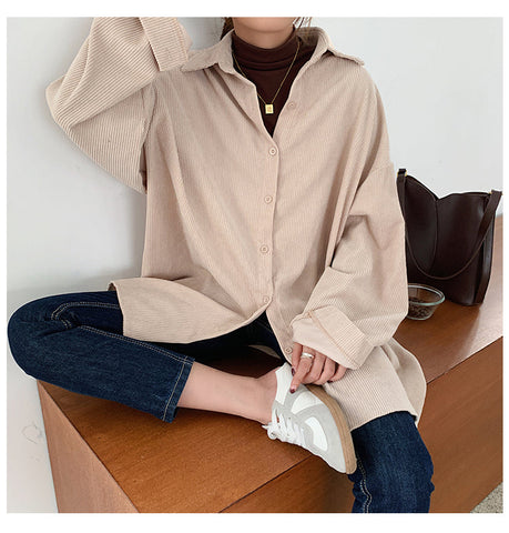Loose Long Sleeve Solid Corduroy Shirt