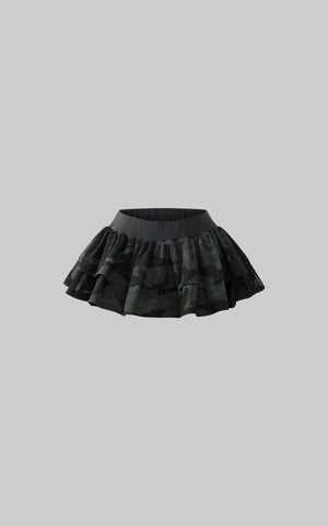 Camo Layered Mini Skirt with Built-in Shorts