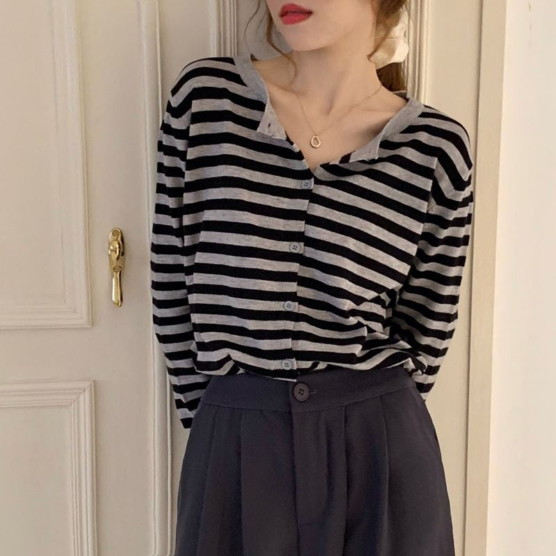 Striped Knited Long Sleeve Casual Shirt