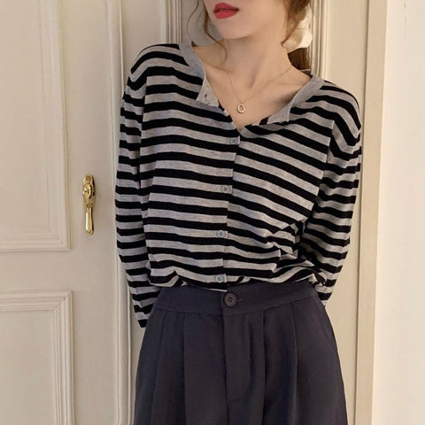 Striped Knited Long Sleeve Casual Shirt