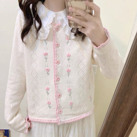 Flower Embroidered Cardigan Sweater