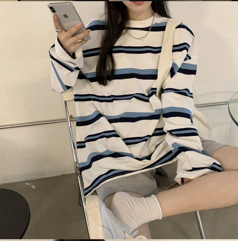 Long Sleeve O-Neck Striped Shirts