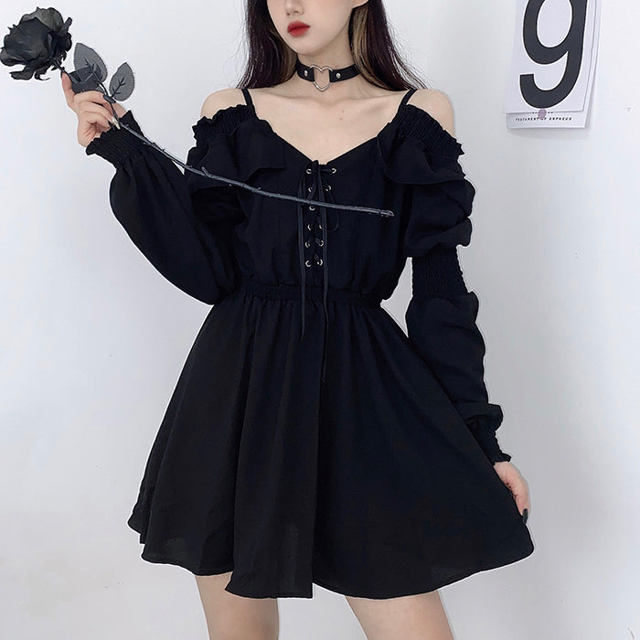 Long Sleeve Off Shoulder Gothic Black Dress