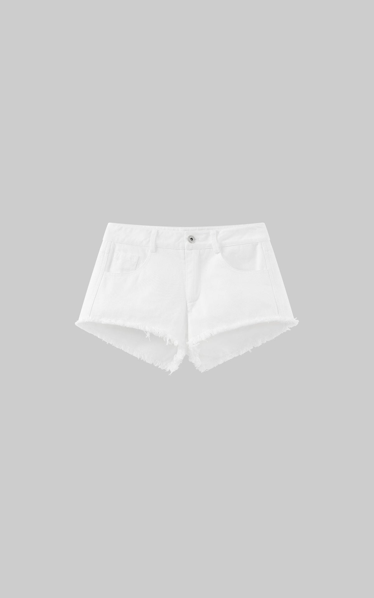 Raw Hem Denim Shorts with Low Rise Cut and Back Flap Pockets