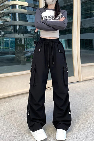 High Waist Retro Cargo Pocket Pants