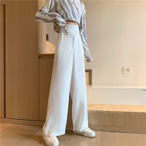 High Waist Irregular Button Wide Leg Office Pants