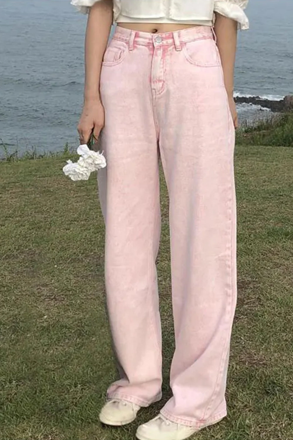 High Waist Casual Pink Jeans Pants