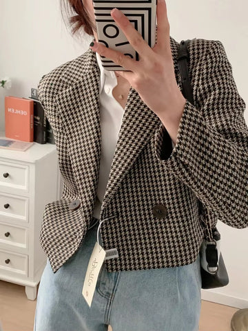 Long Sleeve Elegant Plaid Office Blazer Jacket