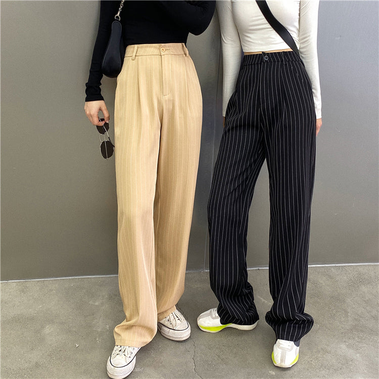 High Waist Retro Striped Office Long Pants