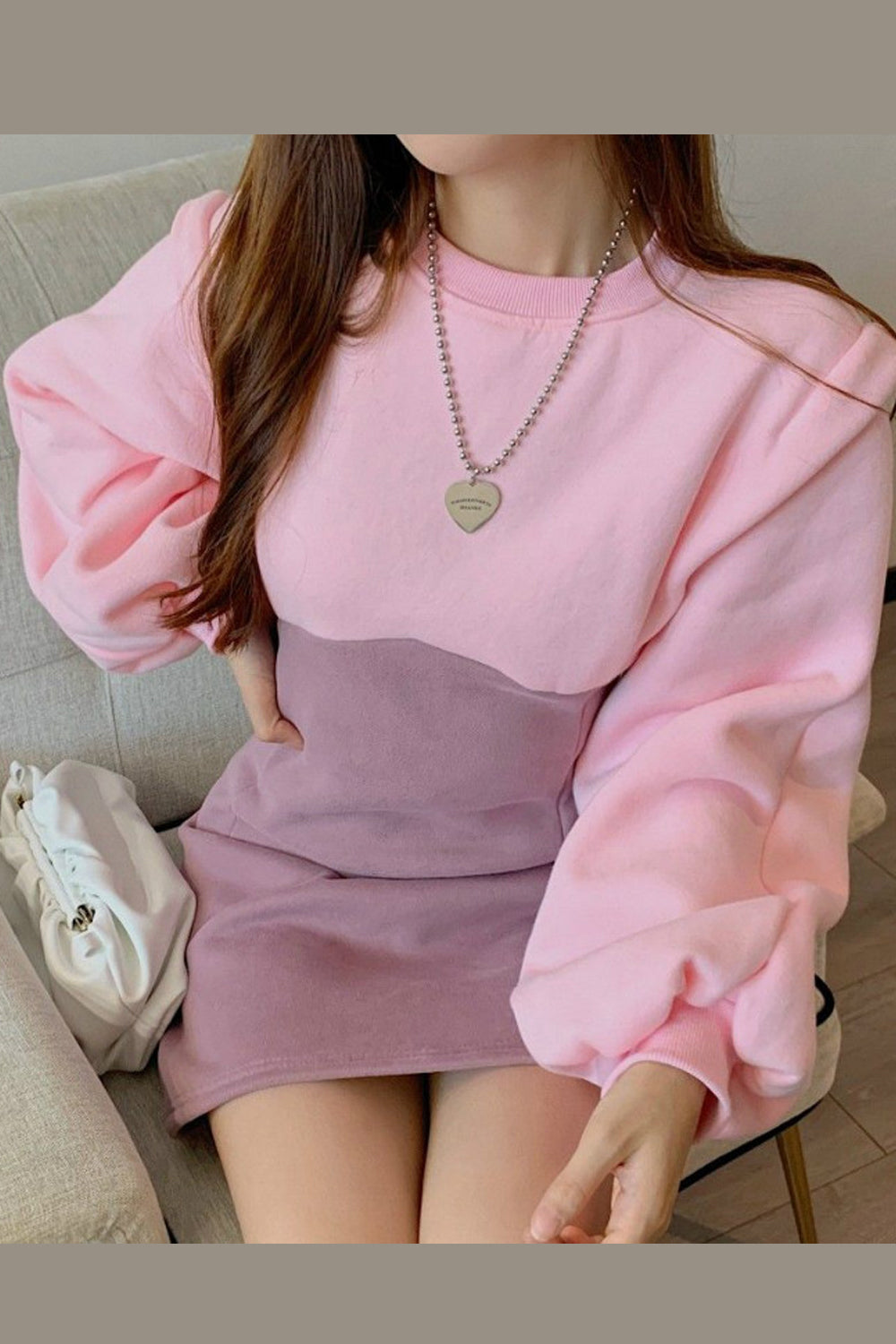 O-Neck Lantern Sleeve Office Mini Dress