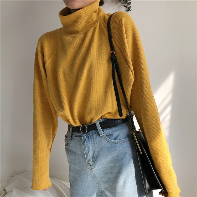 Long Sleeve Loose Solid Turtleneck Shirt