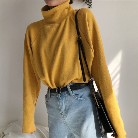 Long Sleeve Loose Solid Turtleneck Shirt