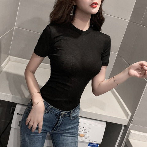 Slim Elastic Thin Cropped Shirt