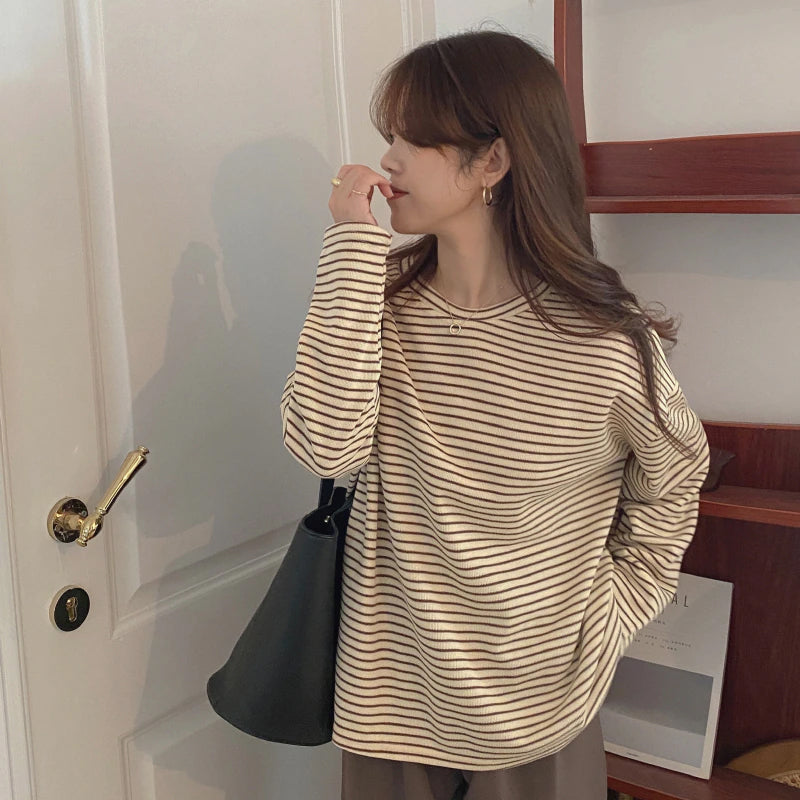 Coffee Color Striped Retro Sweater