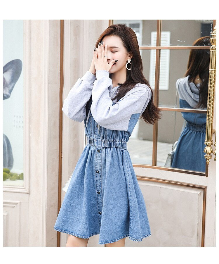 Denim Patchwork Hooded Dress