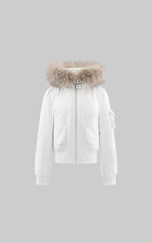 Cropped Puffer Jacket with Detachable Faux Fur Hood