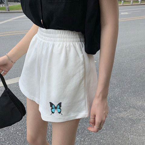 High Waist Butterfly Printed Wide Leg Short Pants