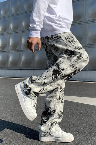 Hip Hop Schwarz Weiß Tie Dye Jeans Hose 