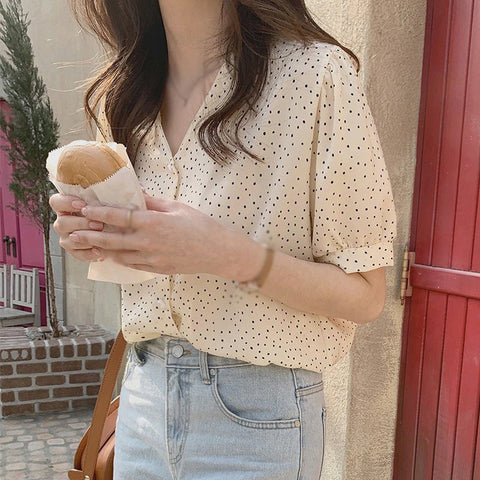 Loose Dot Printed Short Sleeve Shirt