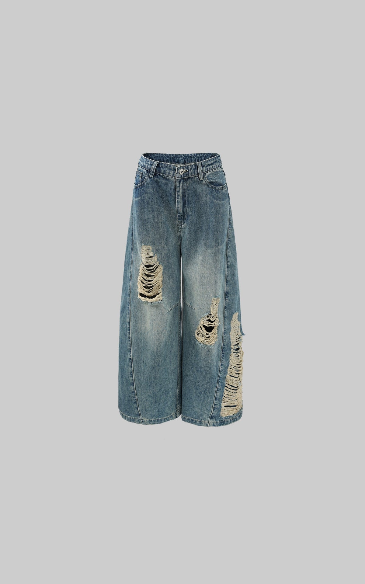 Distressed Wide-Leg Denim Pants