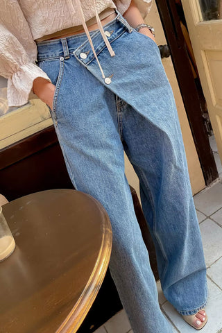 High Waist Irregular Button Jeans Pants