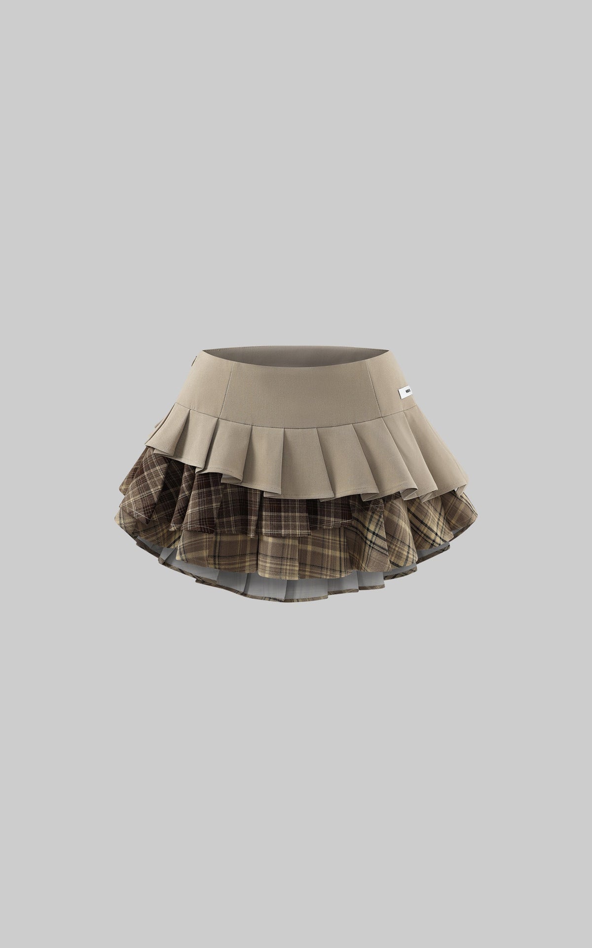 Layered Pleated Mini Skirt with Plaid Contrast Panels
