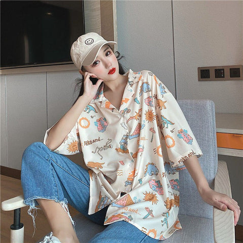Classic Dinosaurs Printed Loose Shirt