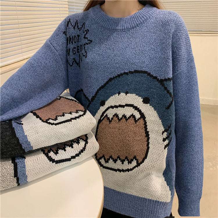 Süßer Hai Kawaii Retro Lockerer Pullover