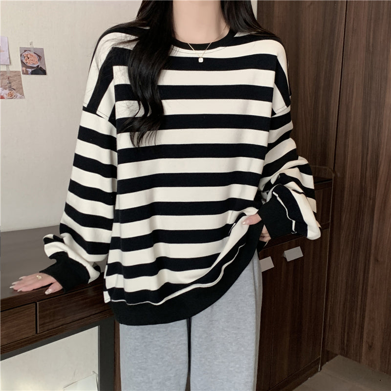 Long Sleeve Striped Fleece Sweatshirt