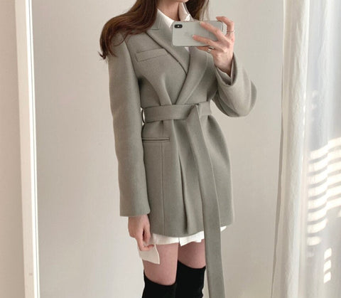 Woolen Sashes Winter Coat Jacket