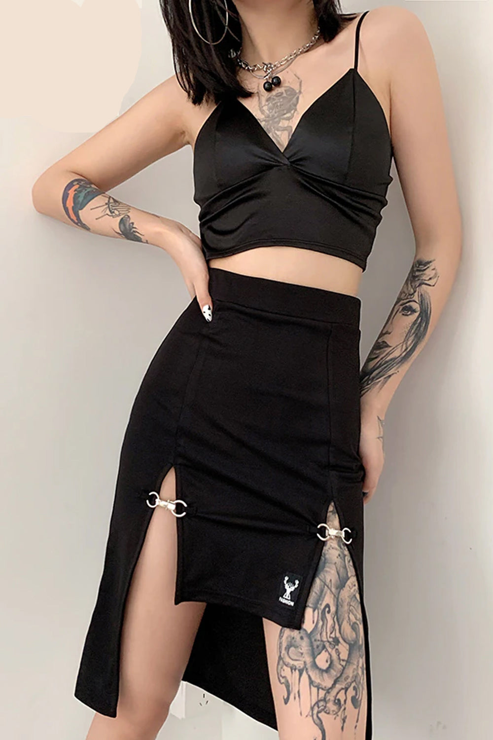 Enger, sexy, knielanger Rock mit hoher Taille und Aussparungen 