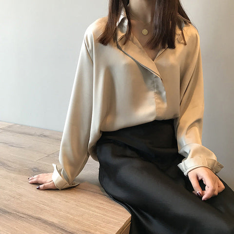Elegant Long Sleeve Satin Shirt