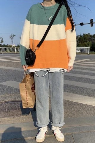 Retro Big Striped O-Neck Sweater