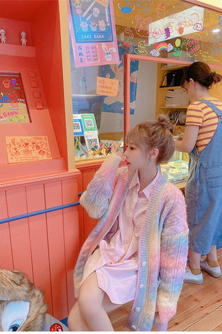 Loose Rainbow Striped Cardigan Sweater