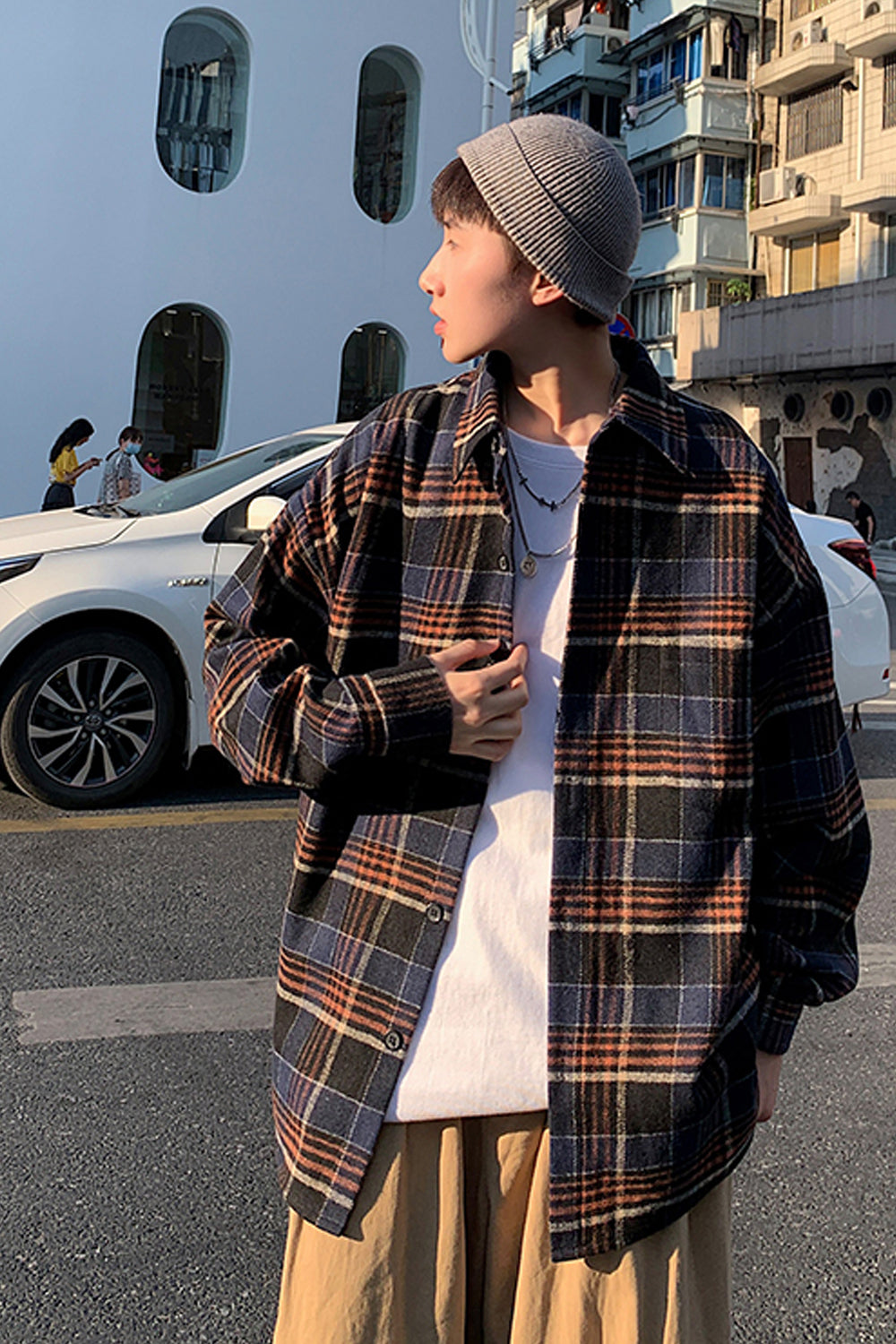 Long Sleeve Loose Plaid Men Shirt
