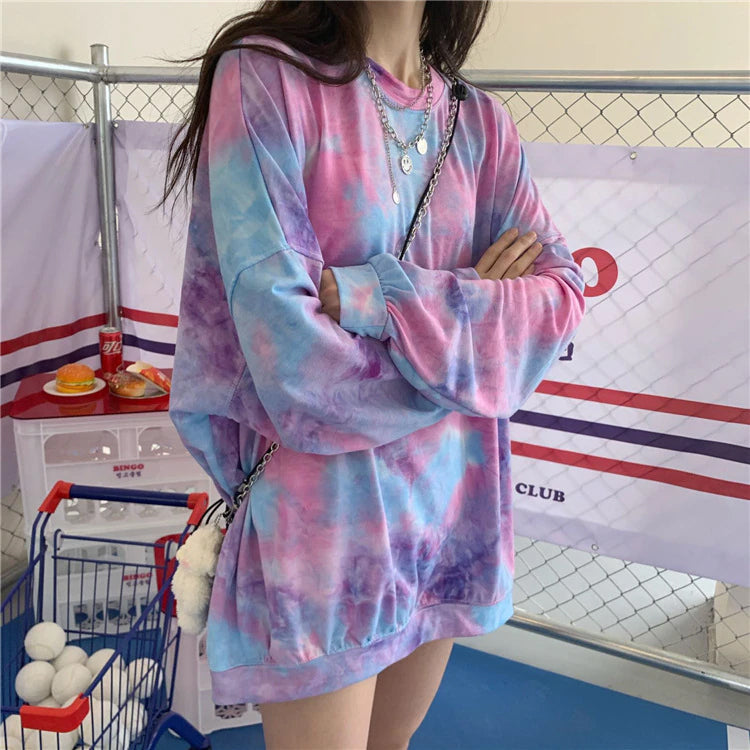 Loose Long Sleeve Tie Dye Gradient Shirt