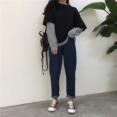 2 Colors Combination Casual Sweatshirt