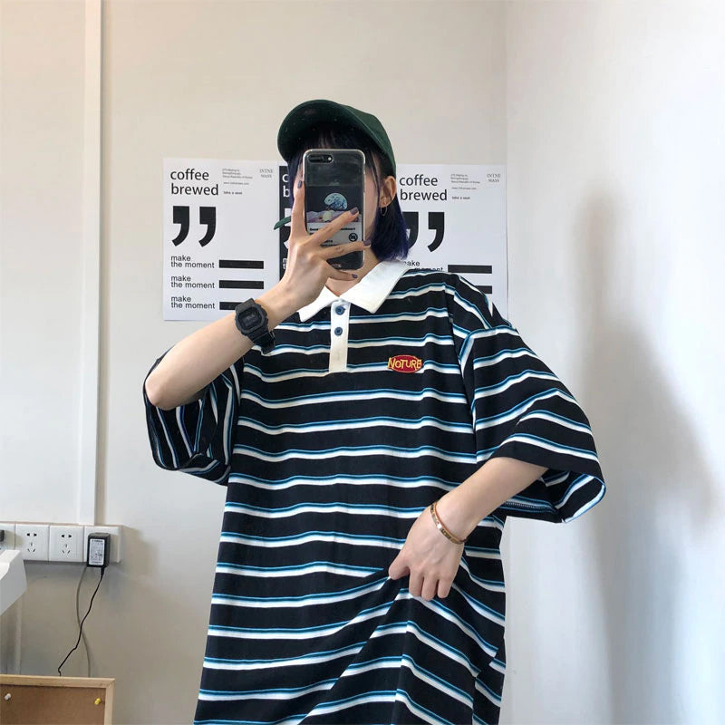Loose Striped Style Collar Shirt