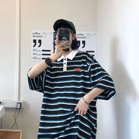 Loose Striped Style Collar Shirt