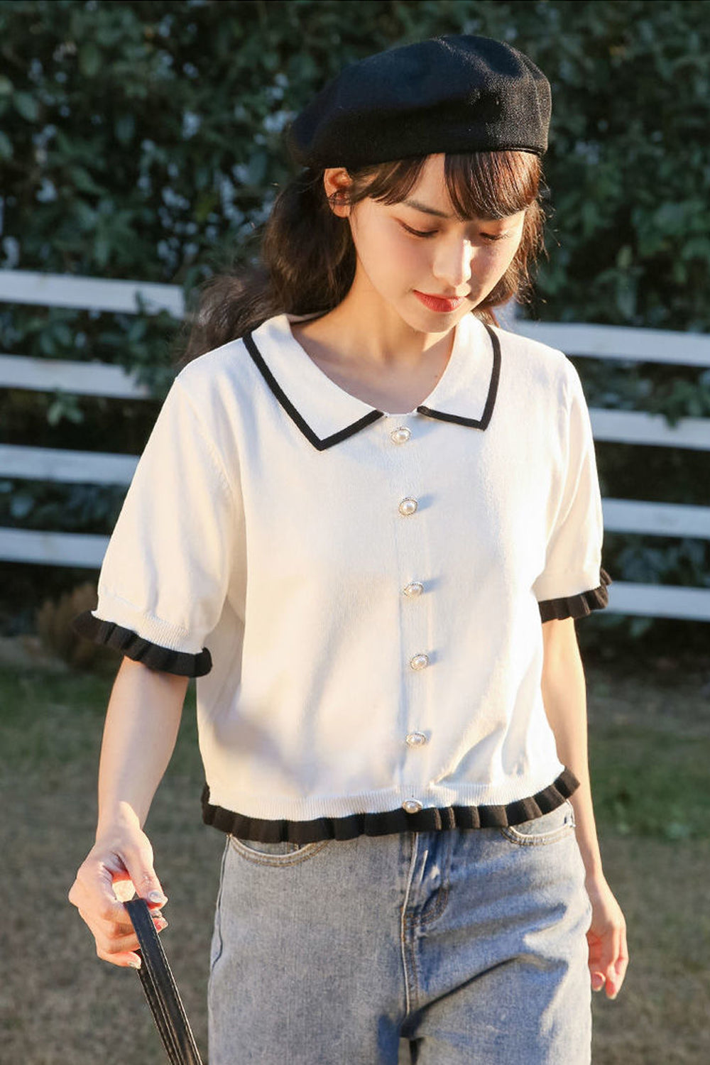 Short Sleeve Turn Down Collar Ruffle Slim Shirts