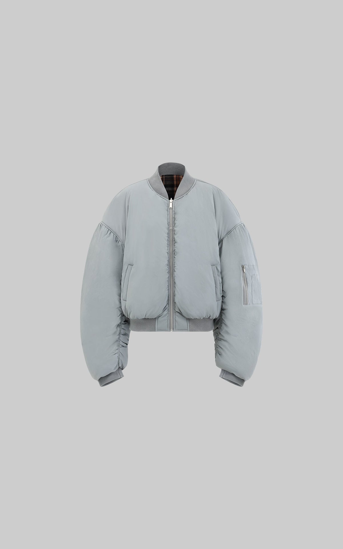 Plaid and Solid Reversible Padded Jacket