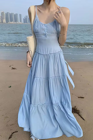 A-Line Spaghetti Strap Long Beach Dress