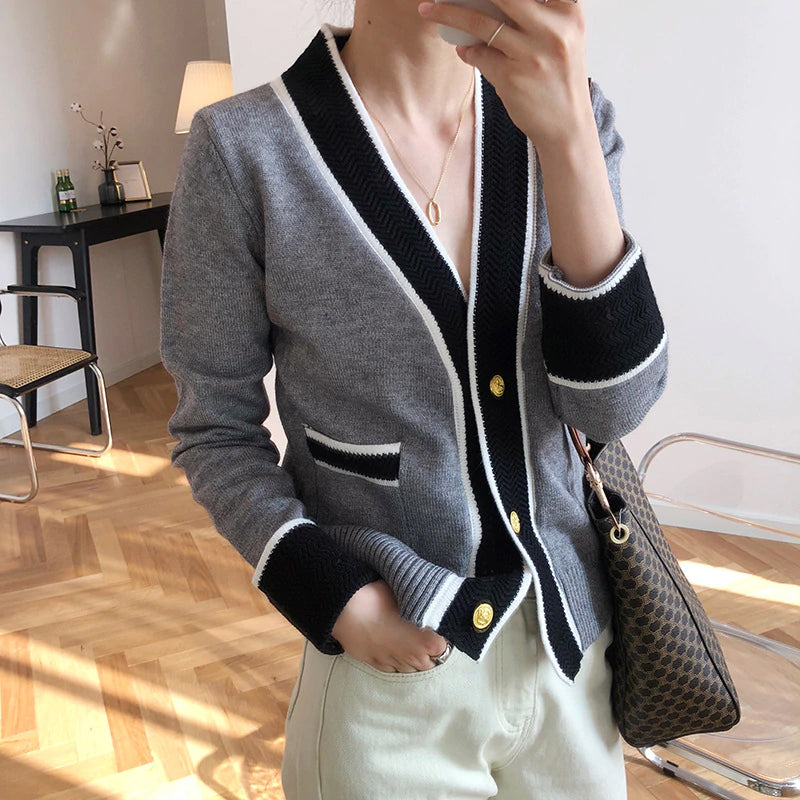 V-Neck Long Sleeve Button Knitted Cardigan