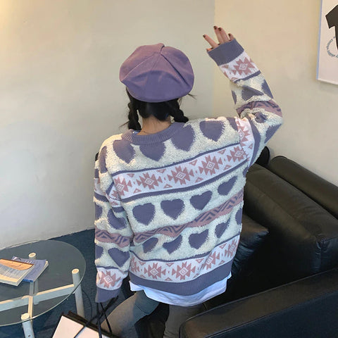 Cute Love Embroidered Knitted Sweater