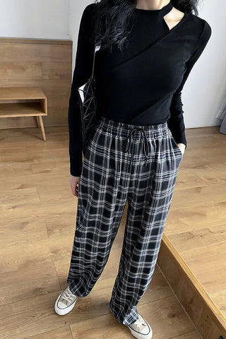 Loose Casual Retro Plaid Long Pants