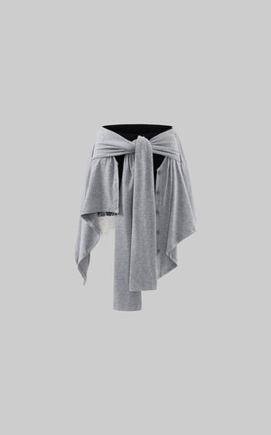 Gray Asymmetric Skirt with Lace Panel and Tie Detail