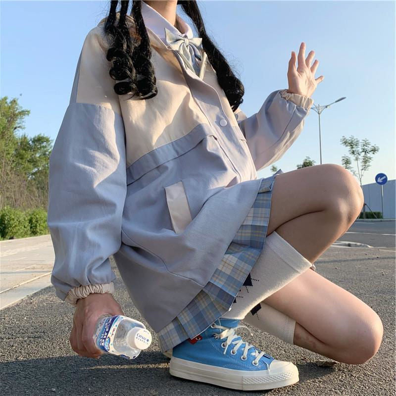 Blaue Oversize-Lässige Kawaii-Jacke