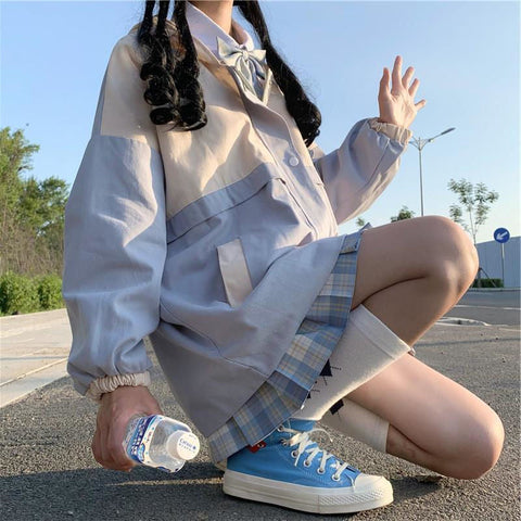 Blaue Oversize-Lässige Kawaii-Jacke