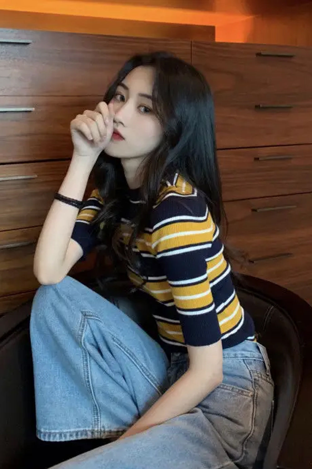 Short Sleeve O-Neck Stripped Slim Shirt