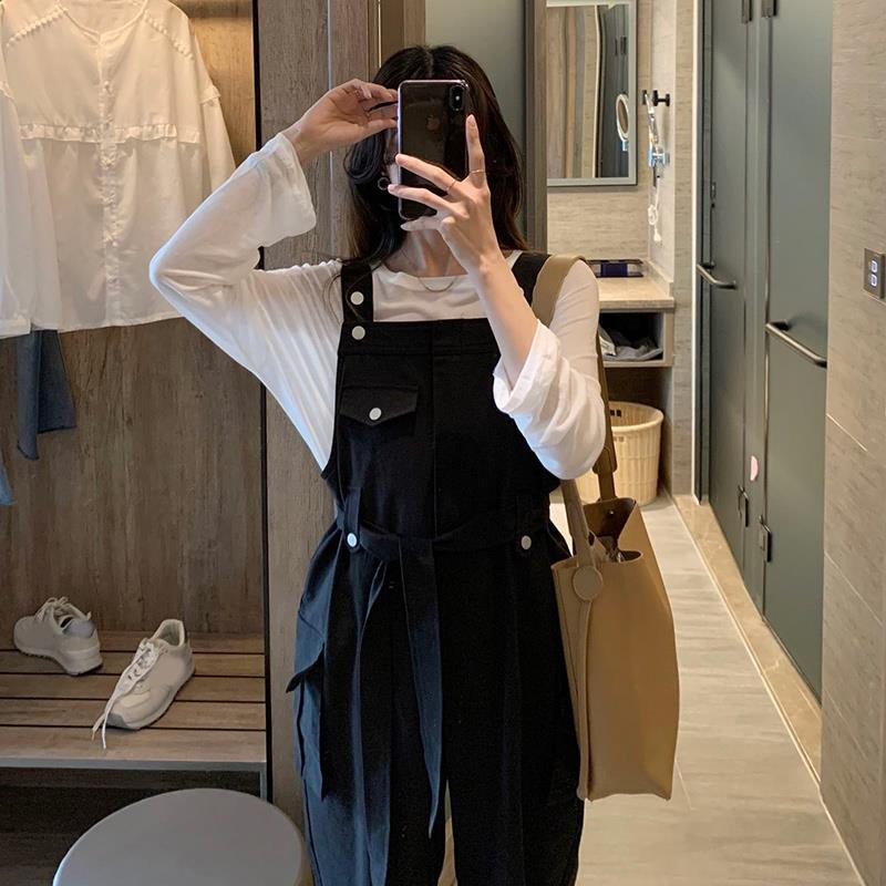Loose Retro Sashes Black Jumpsuits